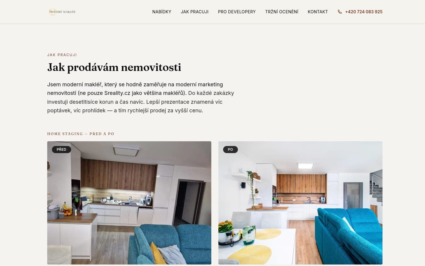 The “How I work” page on Jan Moudrý's website — home staging before and after